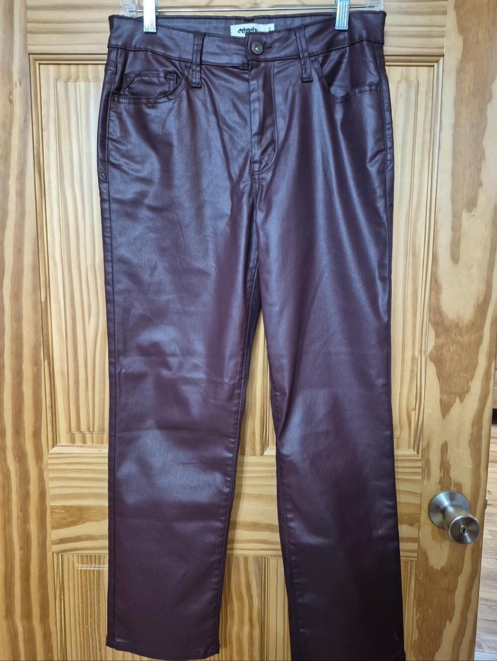 Edgely High Rise Slim Straight Ankle Faux Leather Pants